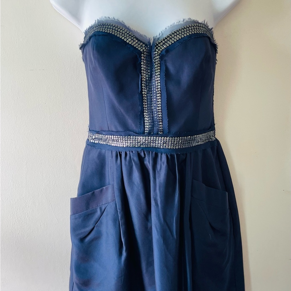 Rebecca Taylor Navy Blue Silk Strapless Cocktail Evening Dress - Sz 4 - Picture 6 of 10